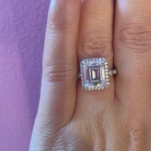 5 Carat Emerald Cut Genuine Moissanite Art Deco Style Ring